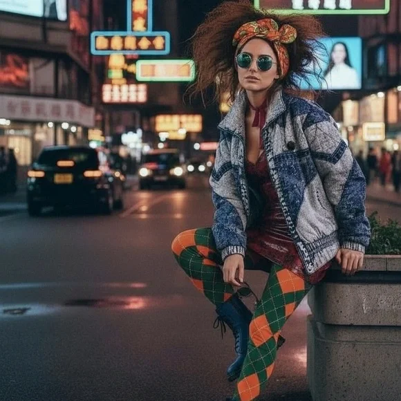 Vtg 80s 90s Acid Wash Denim Puffer Jacket Patchwork Glam Rock Hip Hop Bomber M - Picture 5 of 16